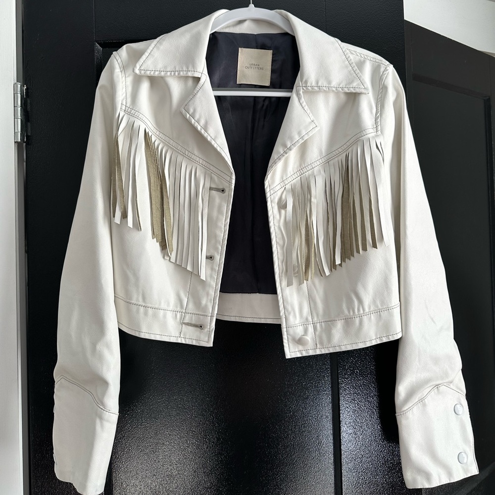 Urban Outfitters UO White Fringe Jacket